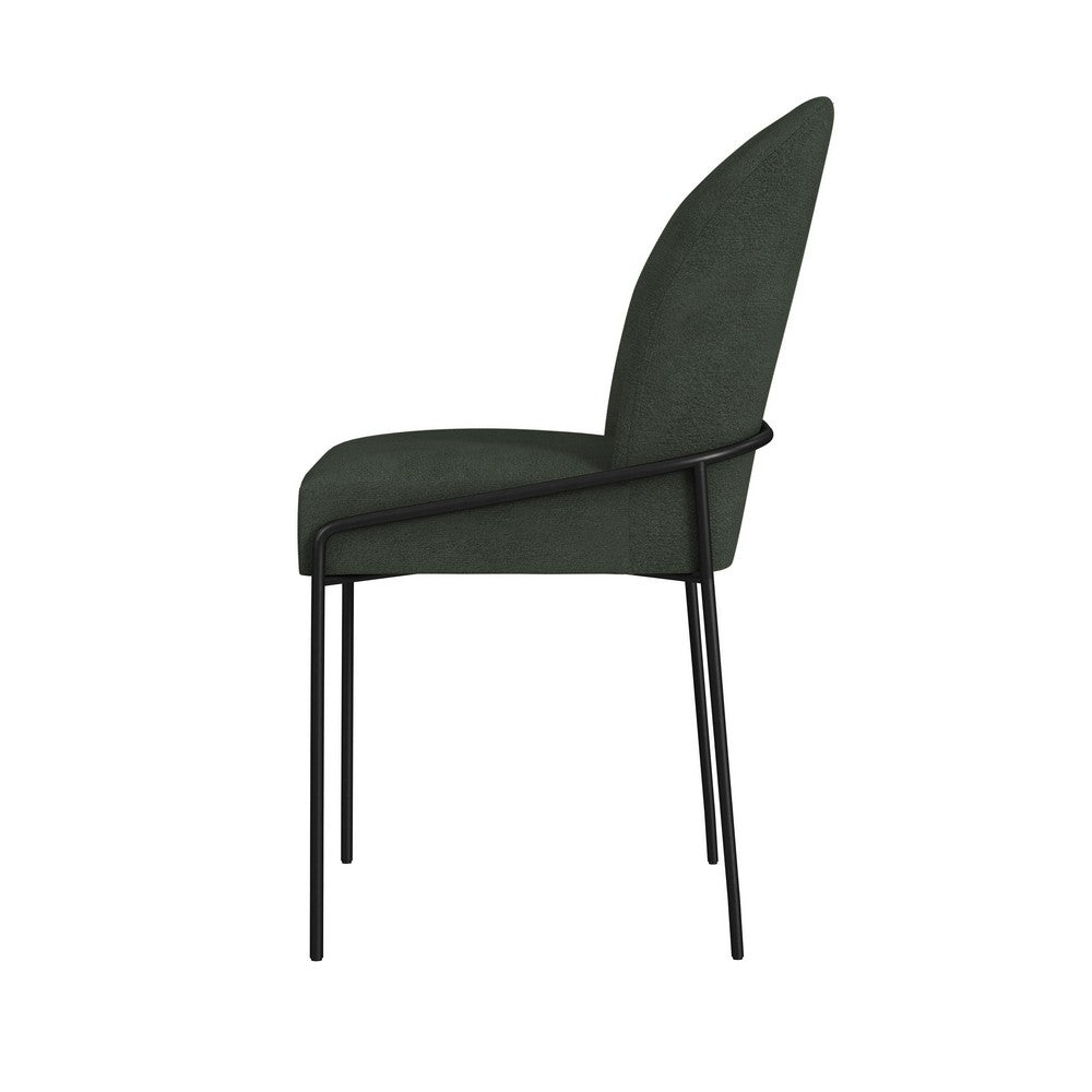 Benjara Nik Dining Chair with Curved Backrest, Matte Black Metal, Green Velvet