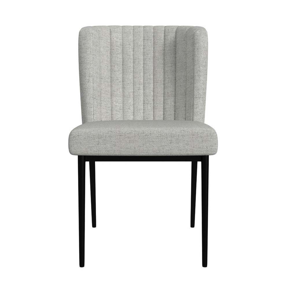 Benjara Ole Dining Chair Set of 2, Black Metal, Gray Channel Woven Fabric