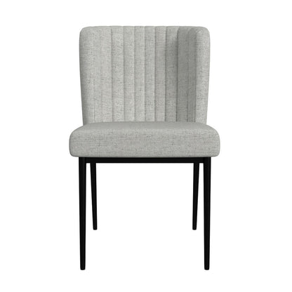 Benjara Ole Dining Chair Set of 2, Black Metal, Gray Channel Woven Fabric