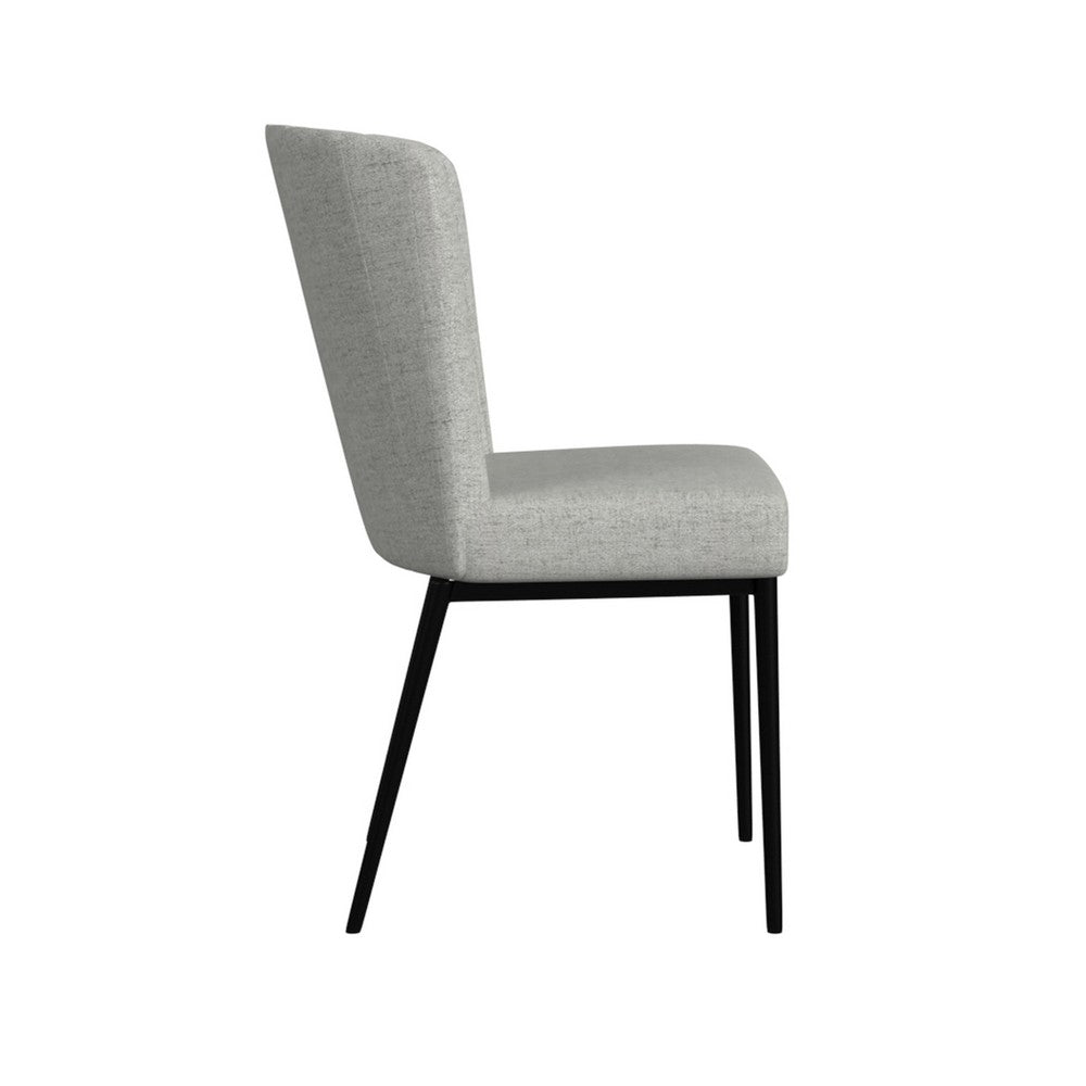 Benjara Ole Dining Chair Set of 2, Black Metal, Gray Channel Woven Fabric