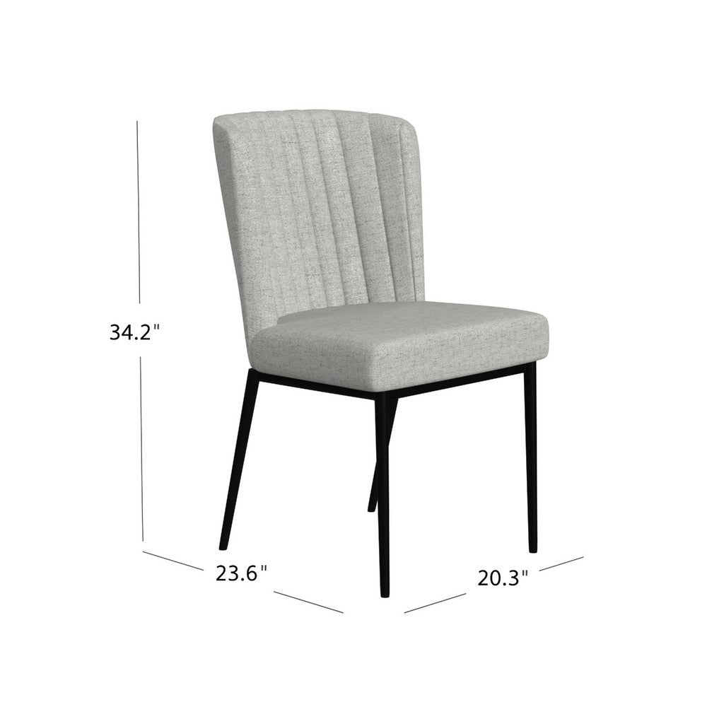 Benjara Ole Dining Chair Set of 2, Black Metal, Gray Channel Woven Fabric