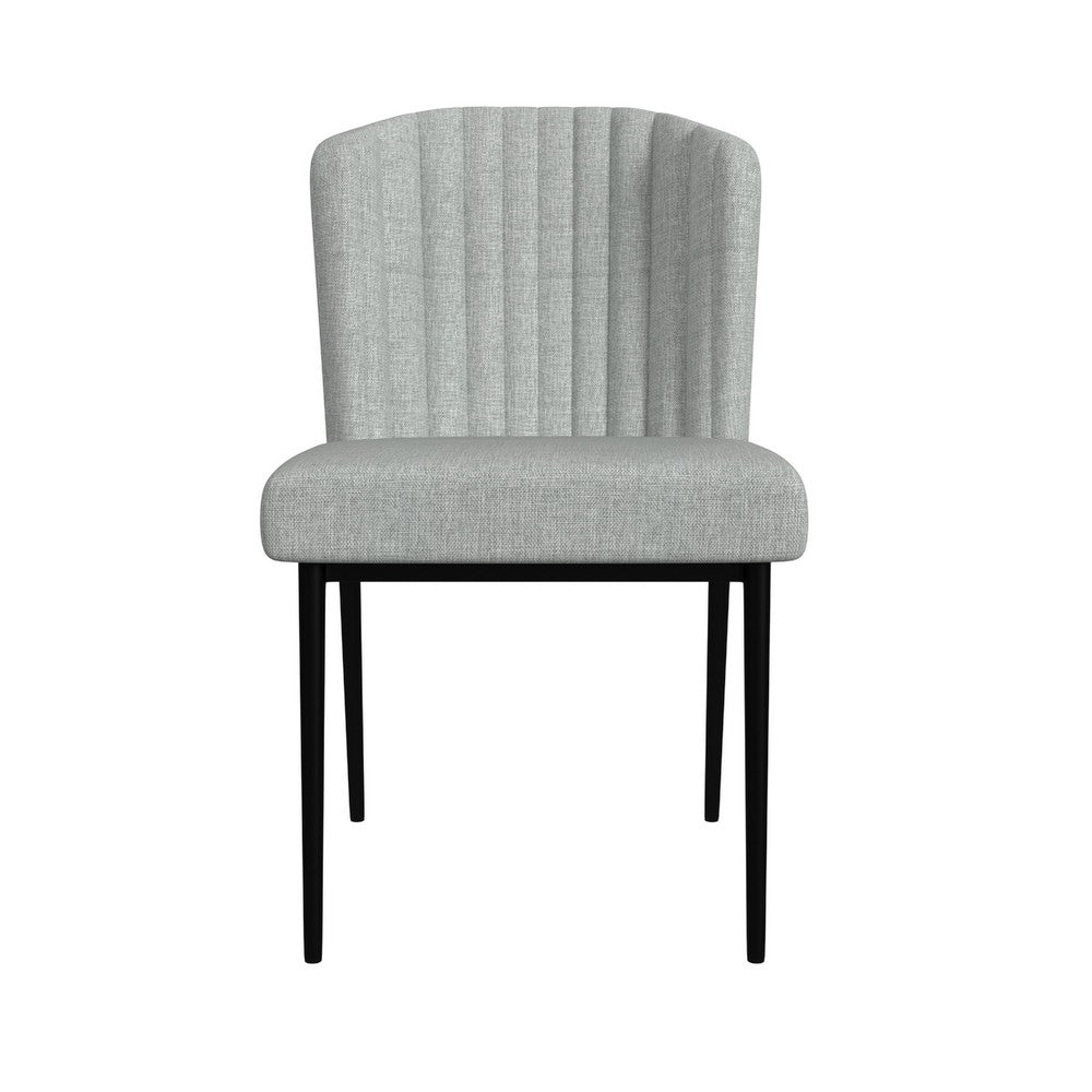 Benjara Ole Dining Chair Set of 2, Curved Back, Gray Woven Fabric, Black Metal