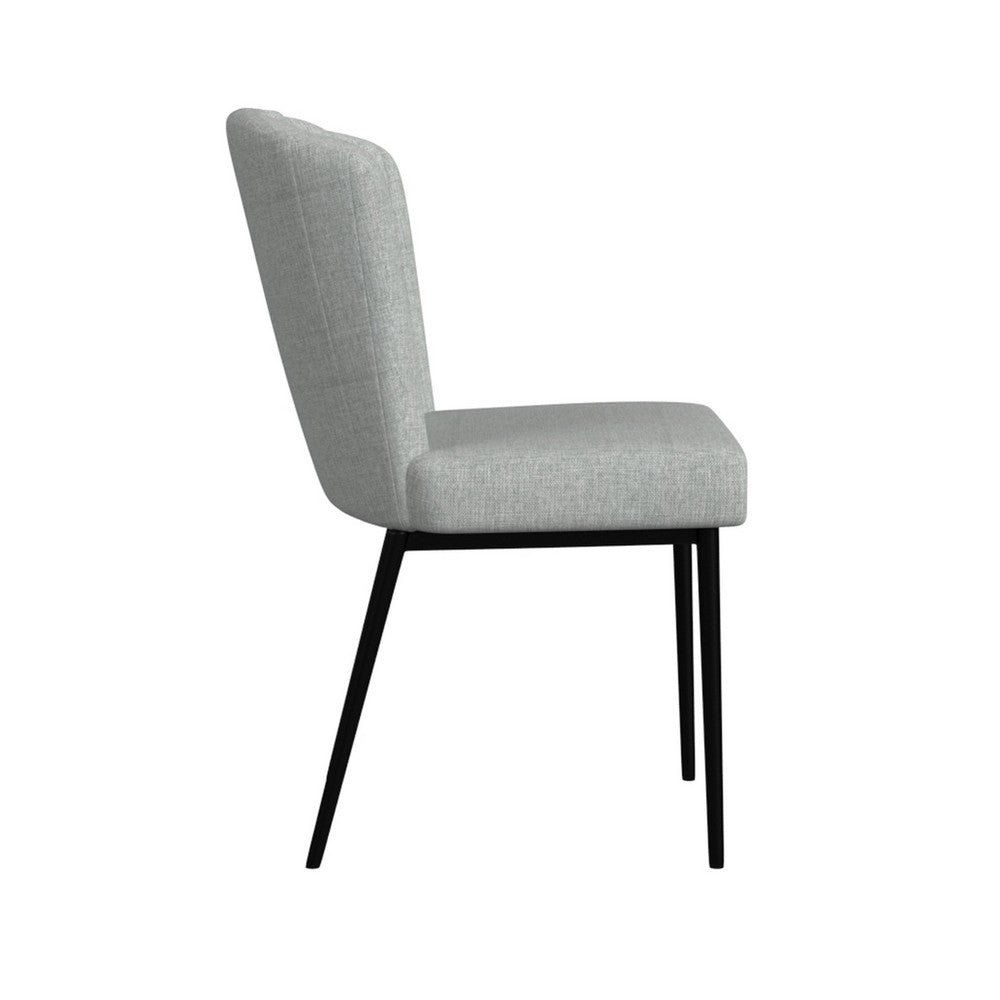 Benjara Ole Dining Chair Set of 2, Curved Back, Gray Woven Fabric, Black Metal