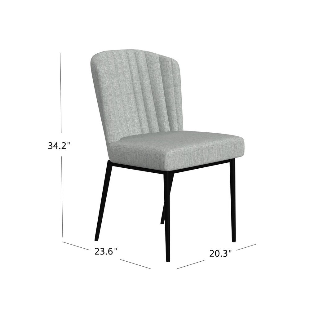 Benjara Ole Dining Chair Set of 2, Curved Back, Gray Woven Fabric, Black Metal
