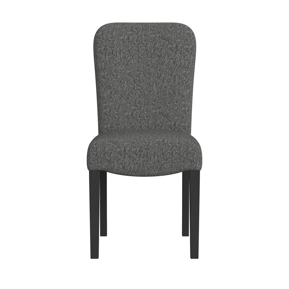 Benjara Dining Chair Set of 2, Modern Rounded Back, Black Woven Fabric