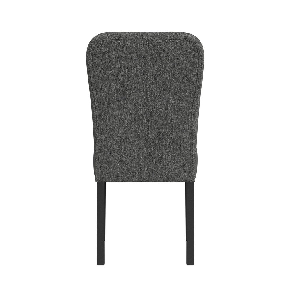 Benjara Dining Chair Set of 2, Modern Rounded Back, Black Woven Fabric