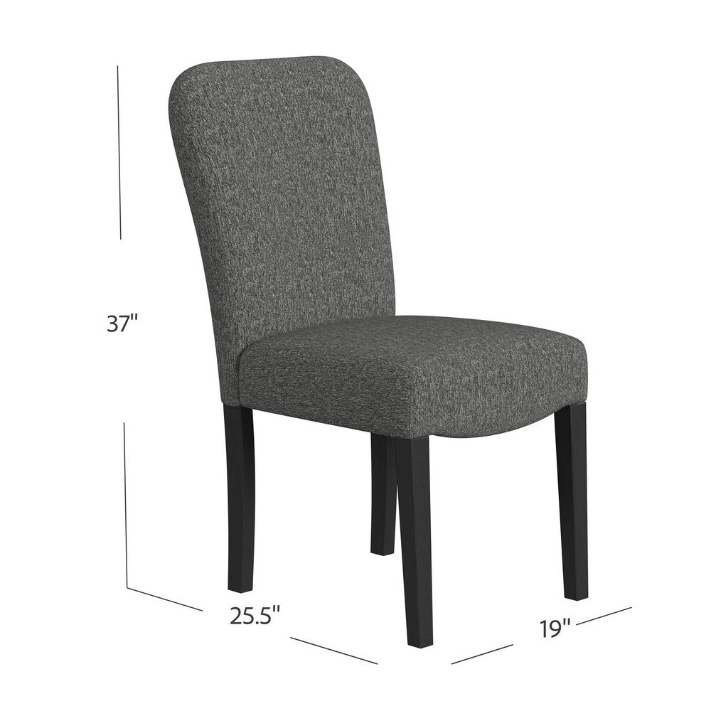 Benjara Dining Chair Set of 2, Modern Rounded Back, Black Woven Fabric