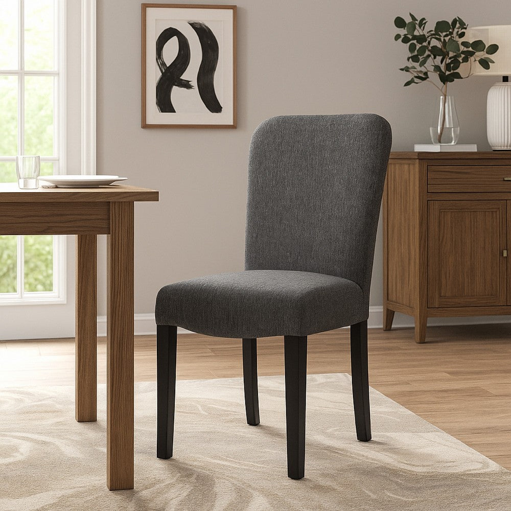 Benjara Dining Chair Set of 2, Modern Rounded Back, Black Woven Fabric