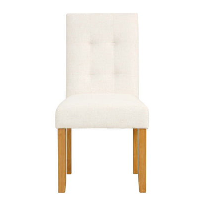 Benjara Rei Dining Chair Set of 2, Wood Frame, Cream Linen Woven Textured
