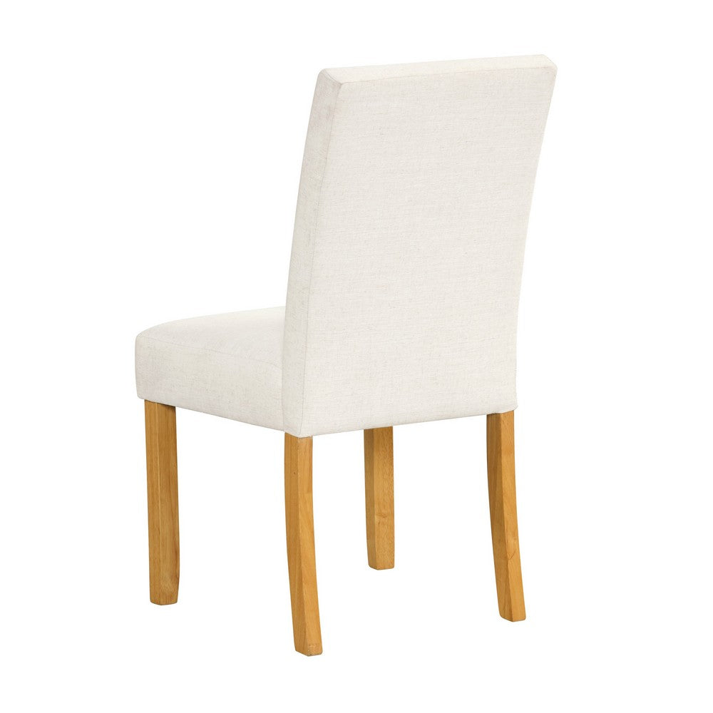 Benjara Rei Dining Chair Set of 2, Wood Frame, Cream Linen Woven Textured