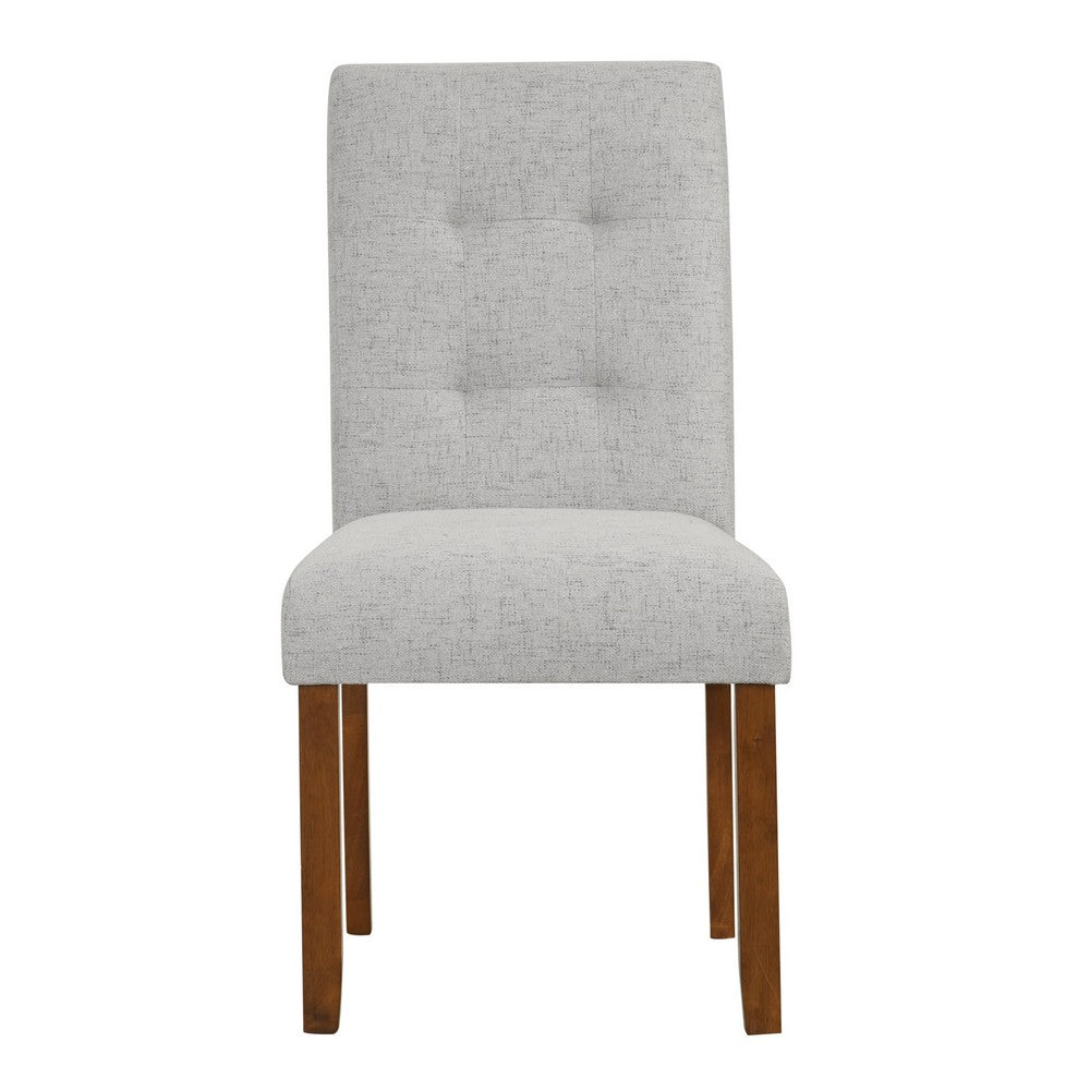 Benjara Rei Dining Chair Set of 2, Wood Frame, Tufted Gray Woven Fabric