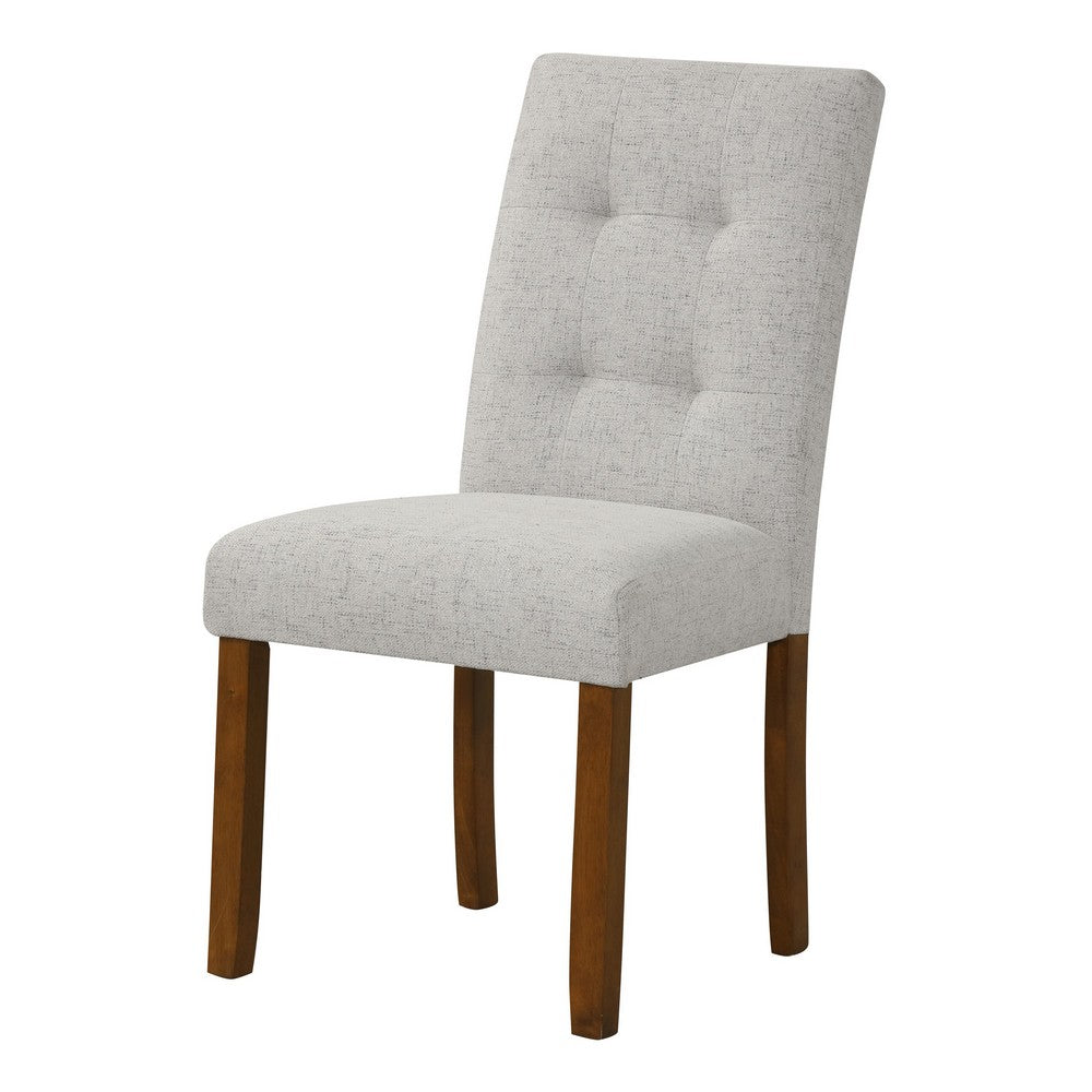Benjara Rei Dining Chair Set of 2, Wood Frame, Tufted Gray Woven Fabric