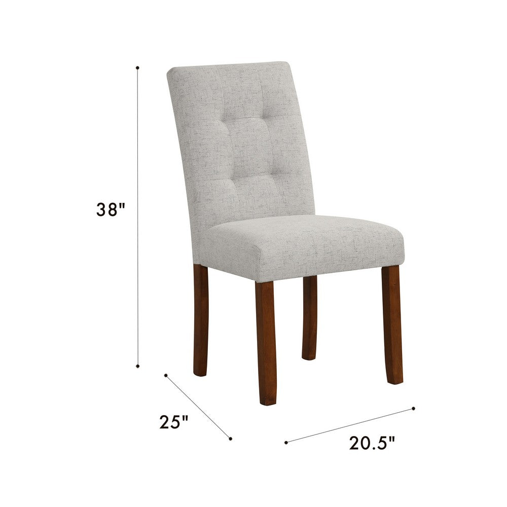 Benjara Rei Dining Chair Set of 2, Wood Frame, Tufted Gray Woven Fabric