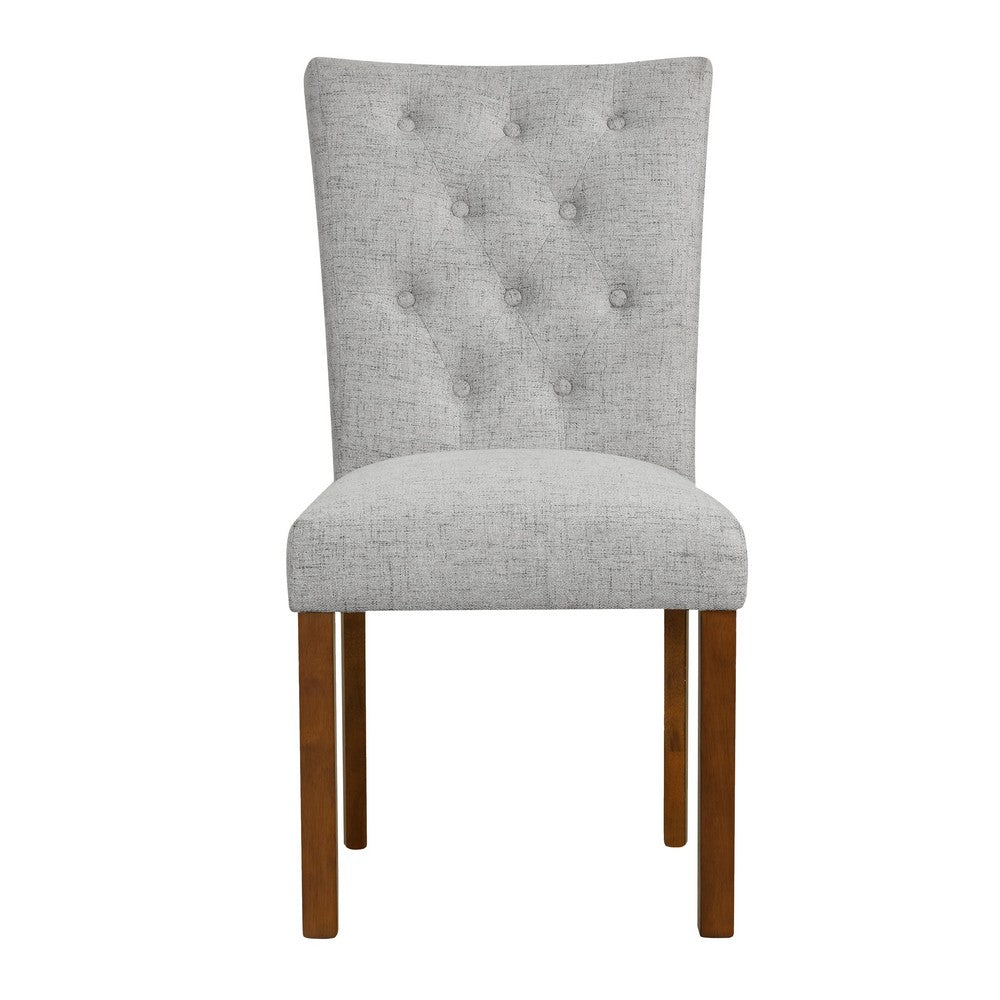 Benjara Rei Parsons Dining Chair Set of 2, Gray Woven Button Tufted Fabric
