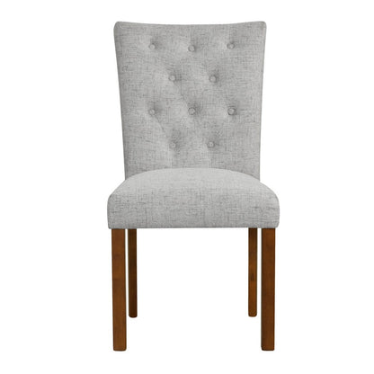 Benjara Rei Parsons Dining Chair Set of 2, Gray Woven Button Tufted Fabric