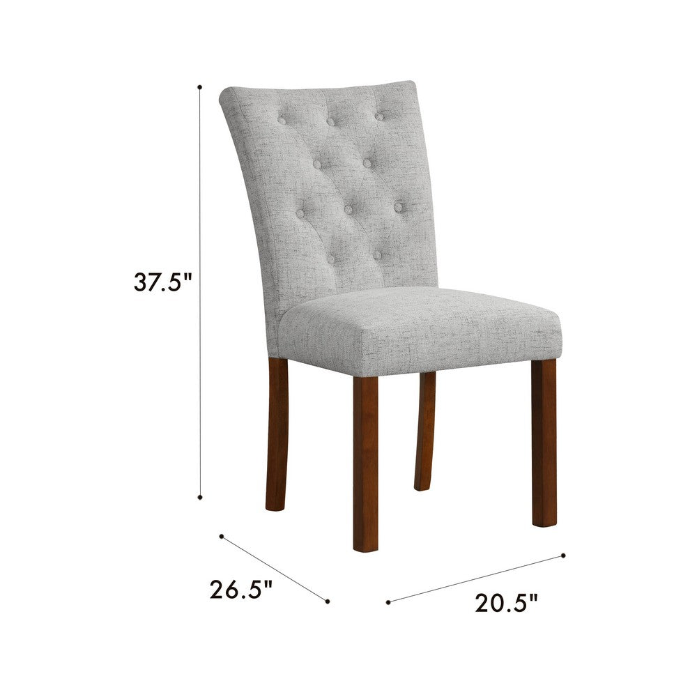Benjara Rei Parsons Dining Chair Set of 2, Gray Woven Button Tufted Fabric