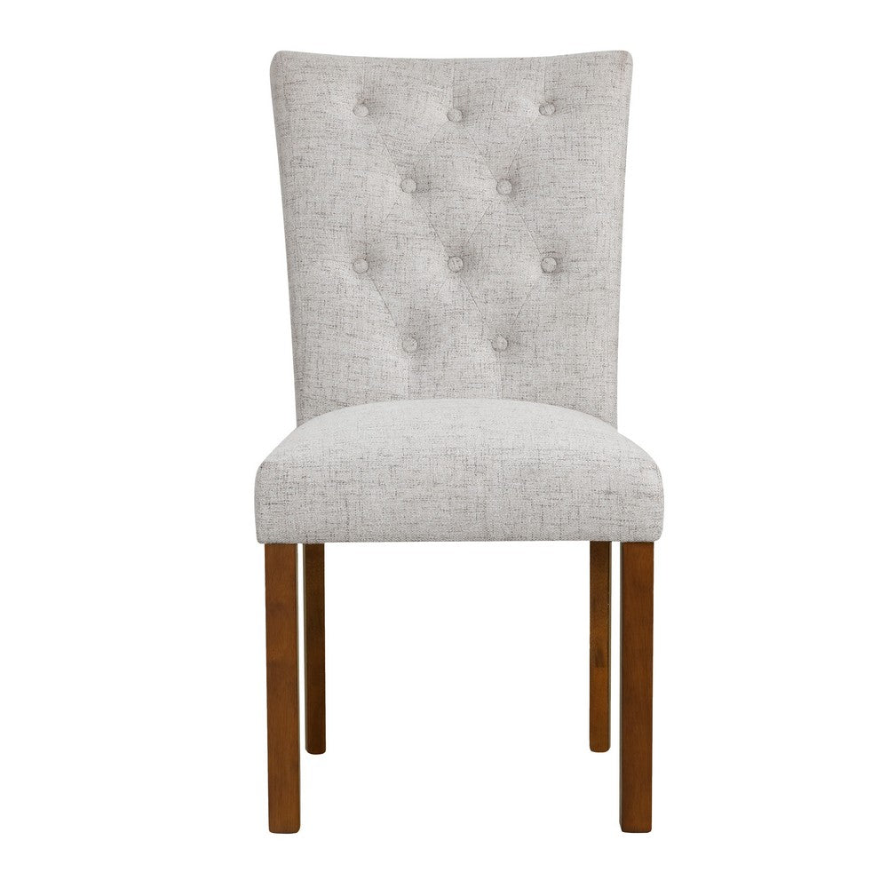 Benjara Rei Parsons Dining Chair Set of 2, Light Gray Textured Button Tufted