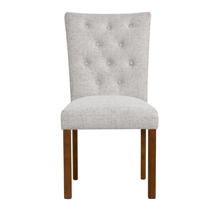 Benjara Rei Parsons Dining Chair Set of 2, Light Gray Textured Button Tufted
