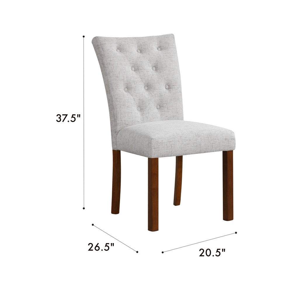 Benjara Rei Parsons Dining Chair Set of 2, Light Gray Textured Button Tufted