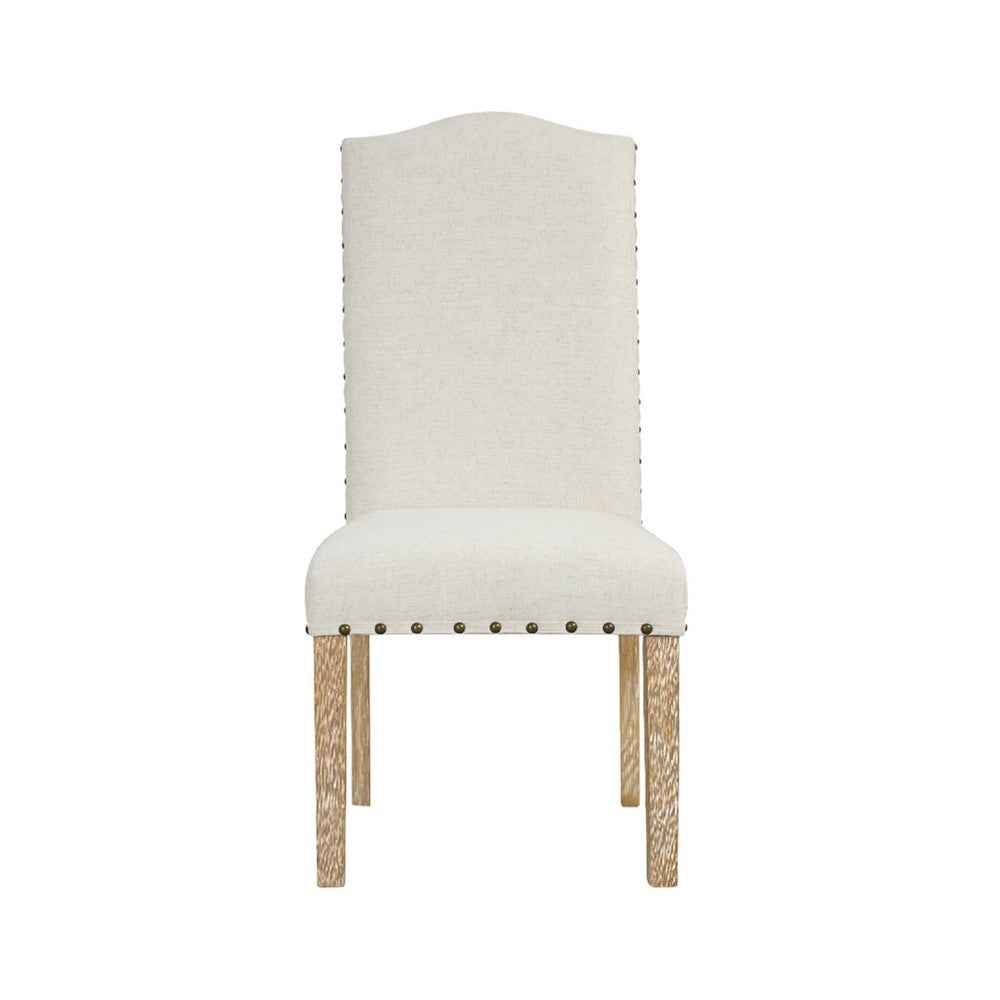 Benjara Ron Parsons Dining Chair Set of 2, Natural Brown Wood, Textured Cream