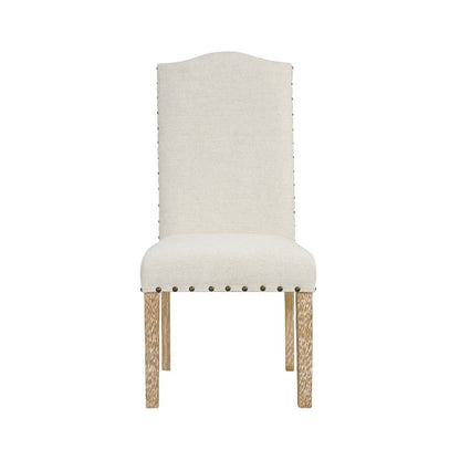 Benjara Ron Parsons Dining Chair Set of 2, Natural Brown Wood, Textured Cream