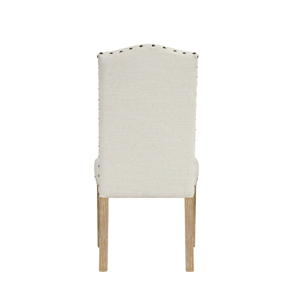 Benjara Ron Parsons Dining Chair Set of 2, Natural Brown Wood, Textured Cream