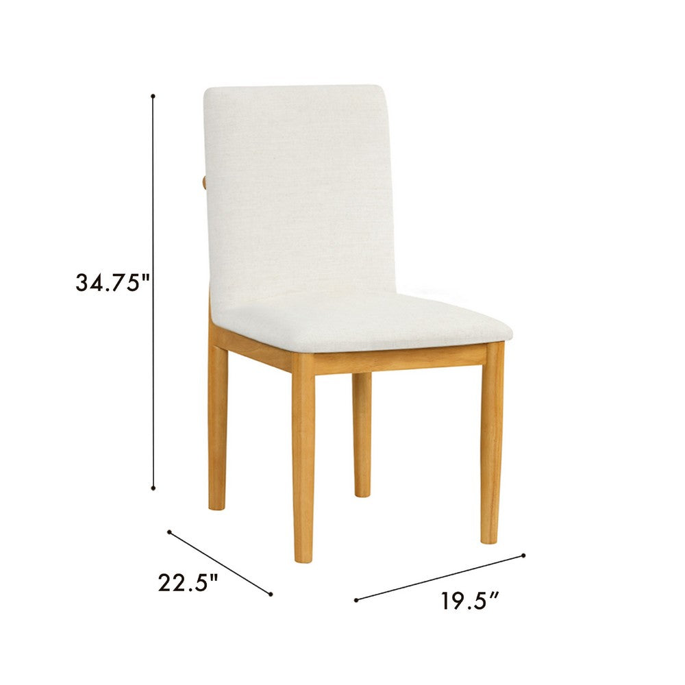 Benjara Ron Parsons Dining Chair Set of 2, Natural Brown Wood, Textured Cream