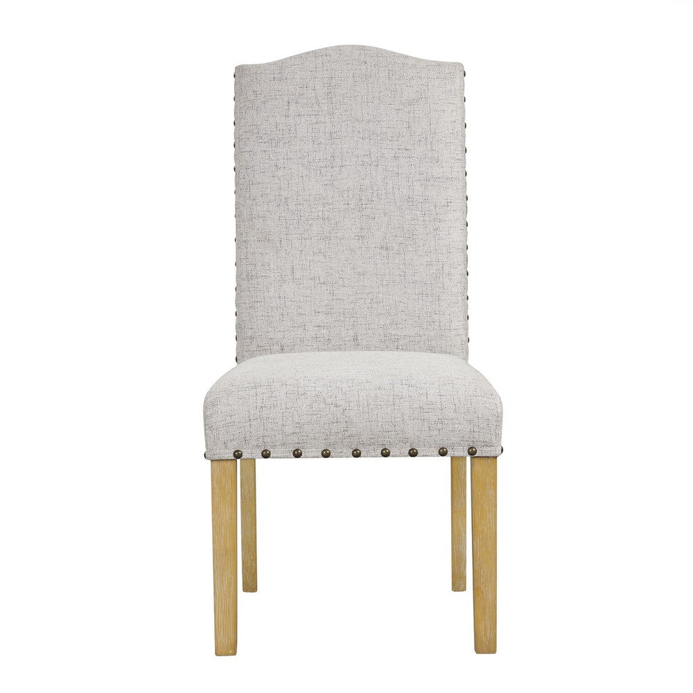 Benjara Ron Parsons Dining Chair Set of 2, Nailhead Trim, Solid Wood, Gray