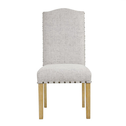 Benjara Ron Parsons Dining Chair Set of 2, Nailhead Trim, Solid Wood, Gray