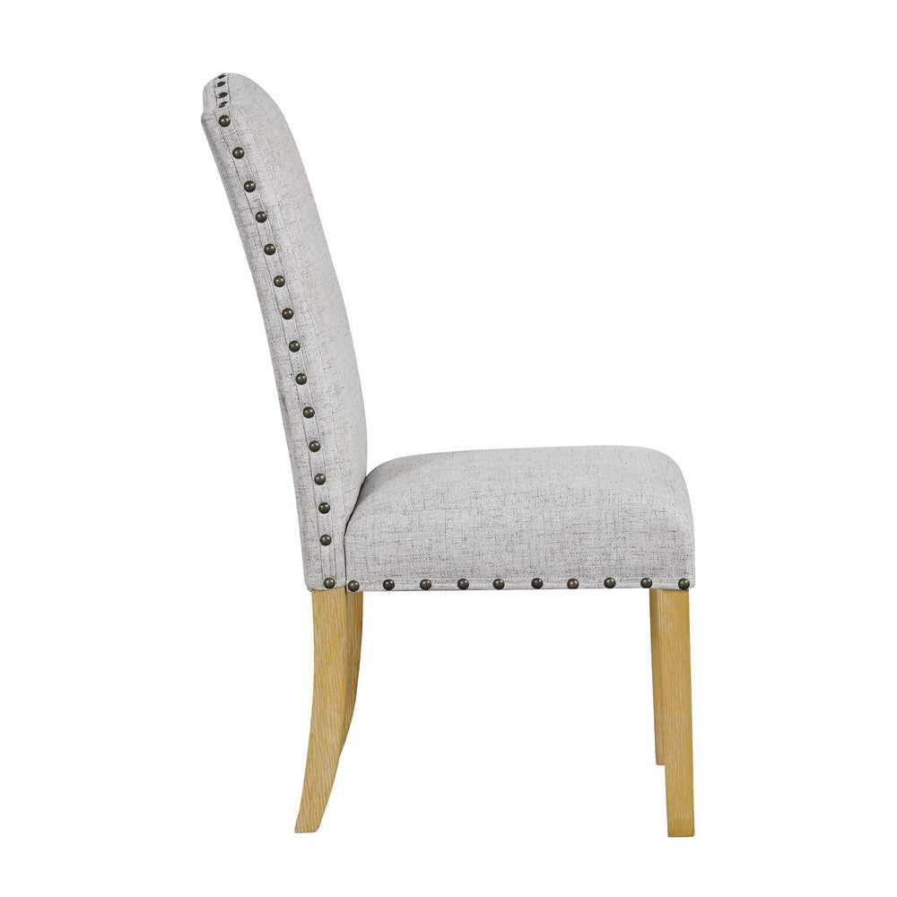 Benjara Ron Parsons Dining Chair Set of 2, Nailhead Trim, Solid Wood, Gray