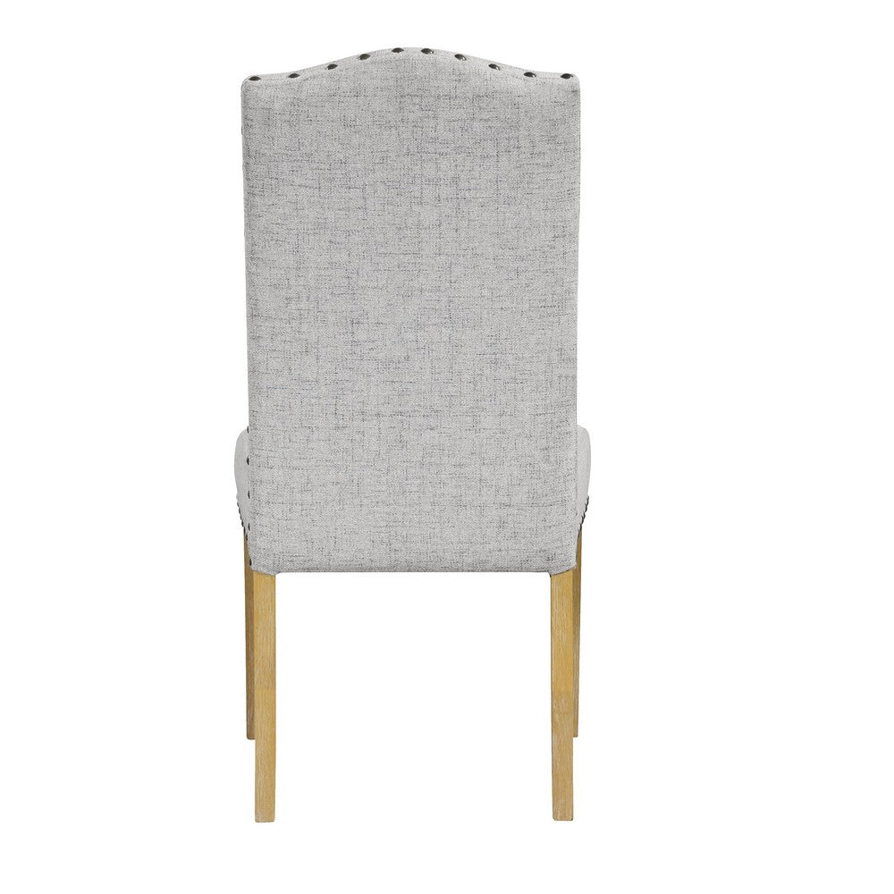 Benjara Ron Parsons Dining Chair Set of 2, Nailhead Trim, Solid Wood, Gray
