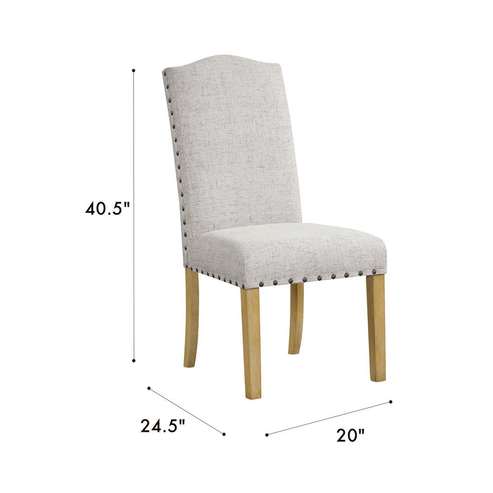 Benjara Ron Parsons Dining Chair Set of 2, Nailhead Trim, Solid Wood, Gray