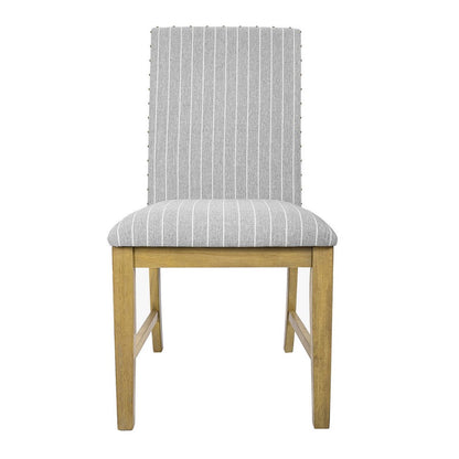 Benjara Tim Dining Chair Set of 2, Wood Apron Frame, Gray Striped Polyester
