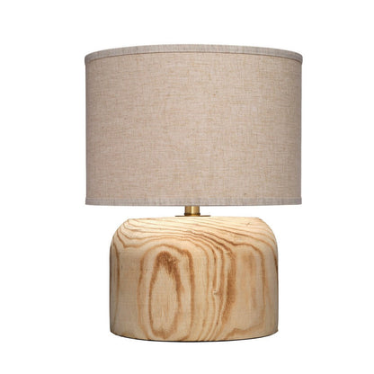 Benjara Timy Accent Table Lamp, 18 Inch, Linen Drum Shade, Brown Wood Base