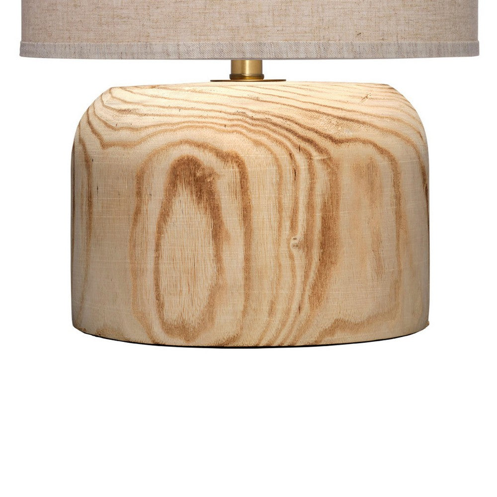 Benjara Timy Accent Table Lamp, 18 Inch, Linen Drum Shade, Brown Wood Base