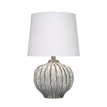 Benjara Riz Accent Table Lamp, 20 Inch Ceramic Glaze Gray Silver, White Linen