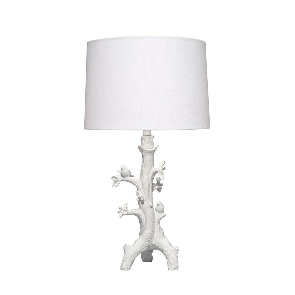 Benjara Sils Accent Table Lamp, Linen Shade, White Trunk Resin Base 28 Inch