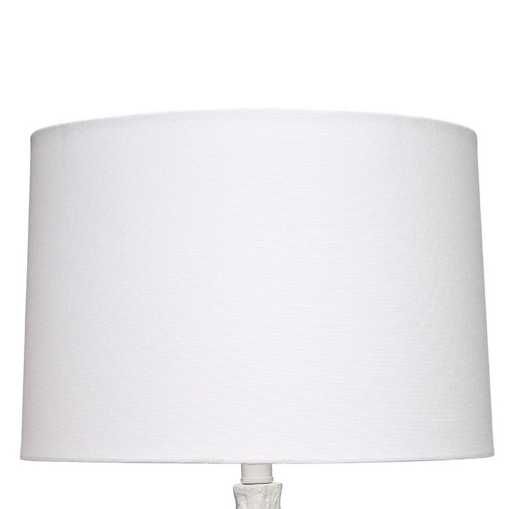 Benjara Sils Accent Table Lamp, Linen Shade, White Trunk Resin Base 28 Inch