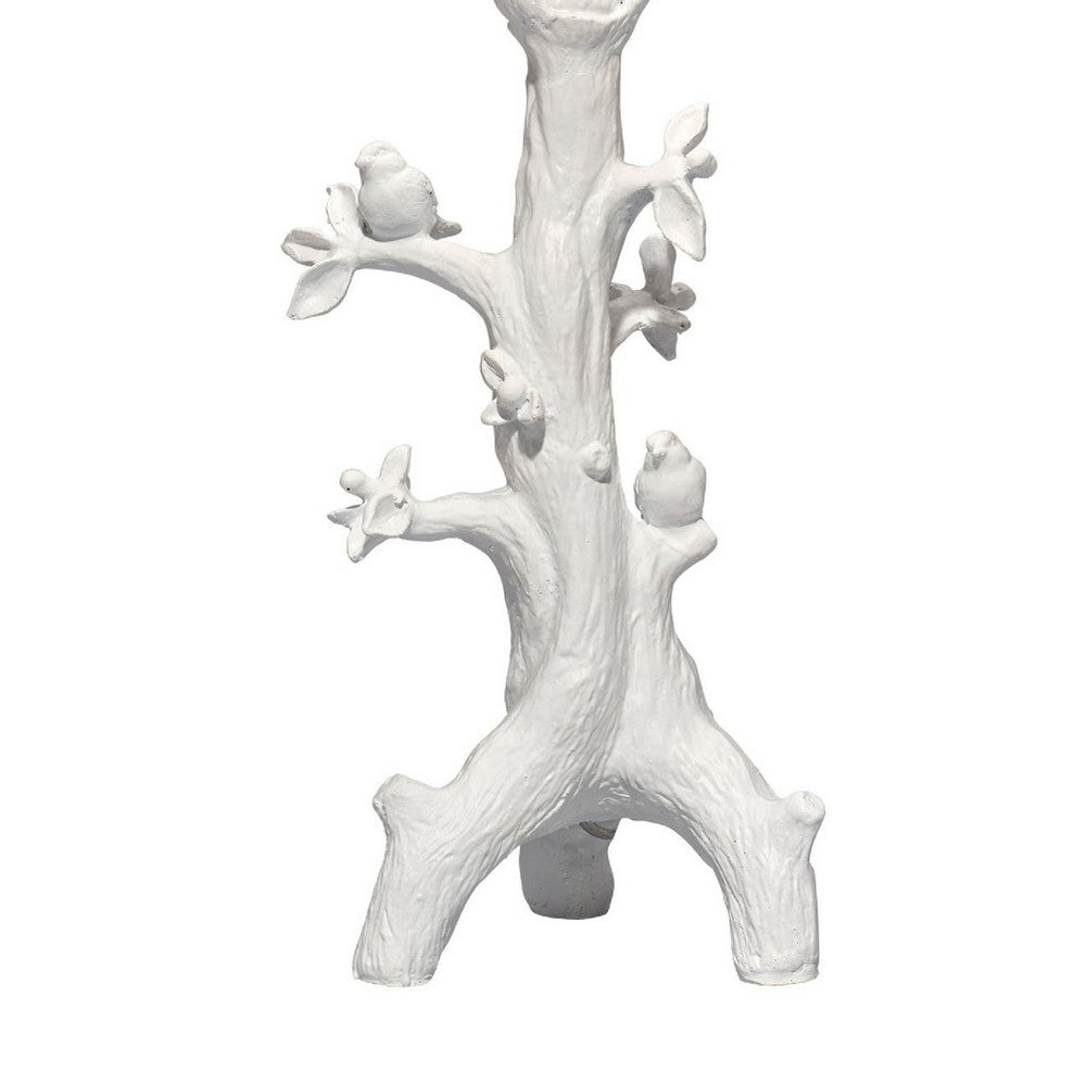 Benjara Sils Accent Table Lamp, Linen Shade, White Trunk Resin Base 28 Inch