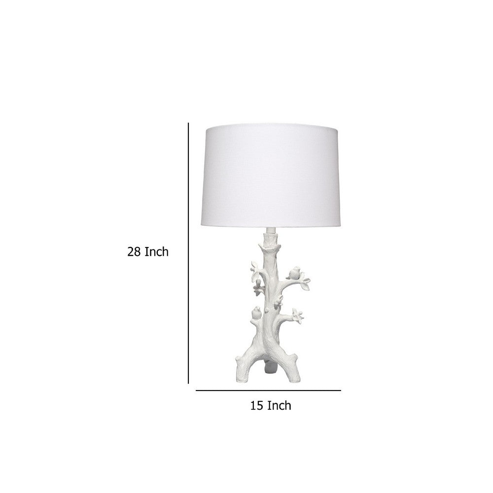 Benjara Sils Accent Table Lamp, Linen Shade, White Trunk Resin Base 28 Inch