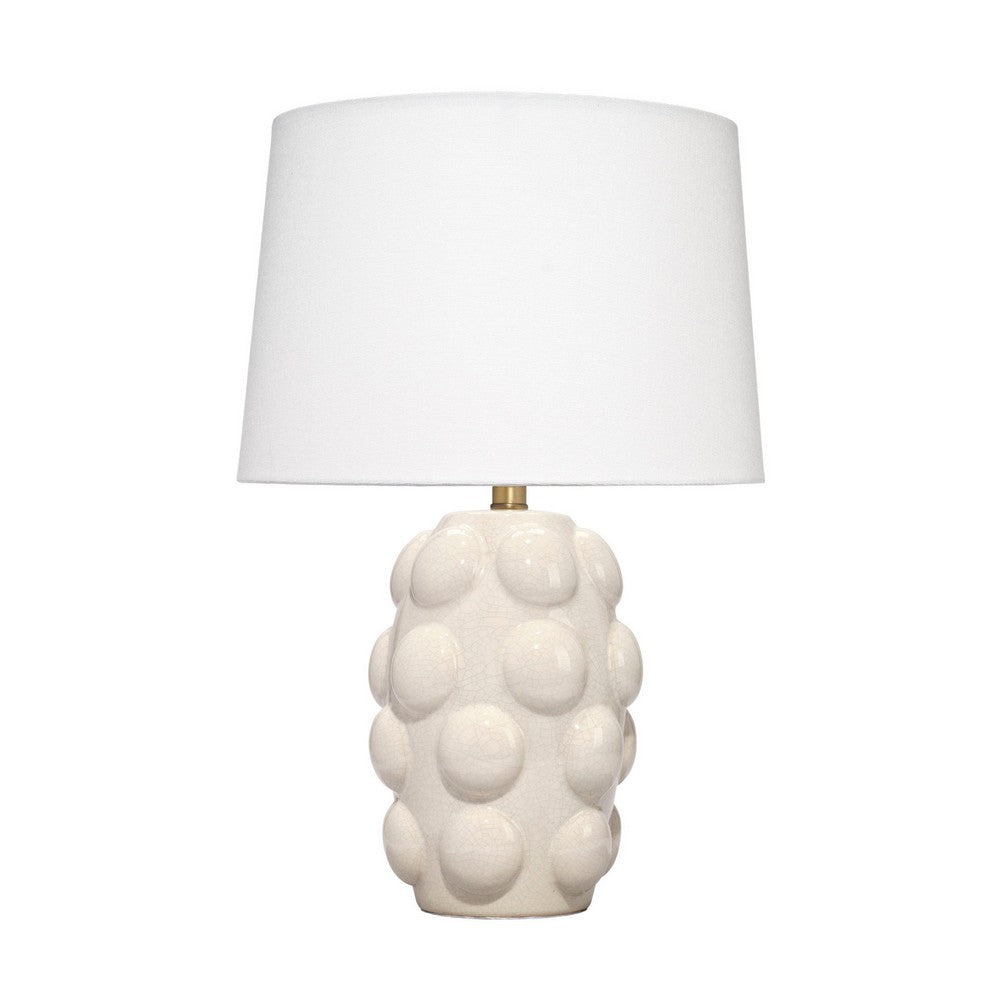 Benjara Lizy Accent Table Lamp, White Linen Shade, Bubble Ceramic Base 20 Inch