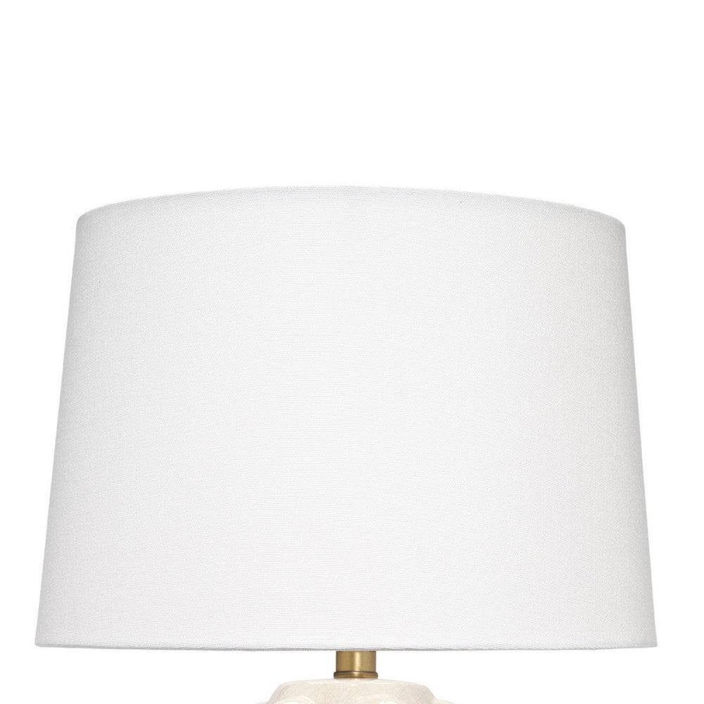 Benjara Lizy Accent Table Lamp, White Linen Shade, Bubble Ceramic Base 20 Inch