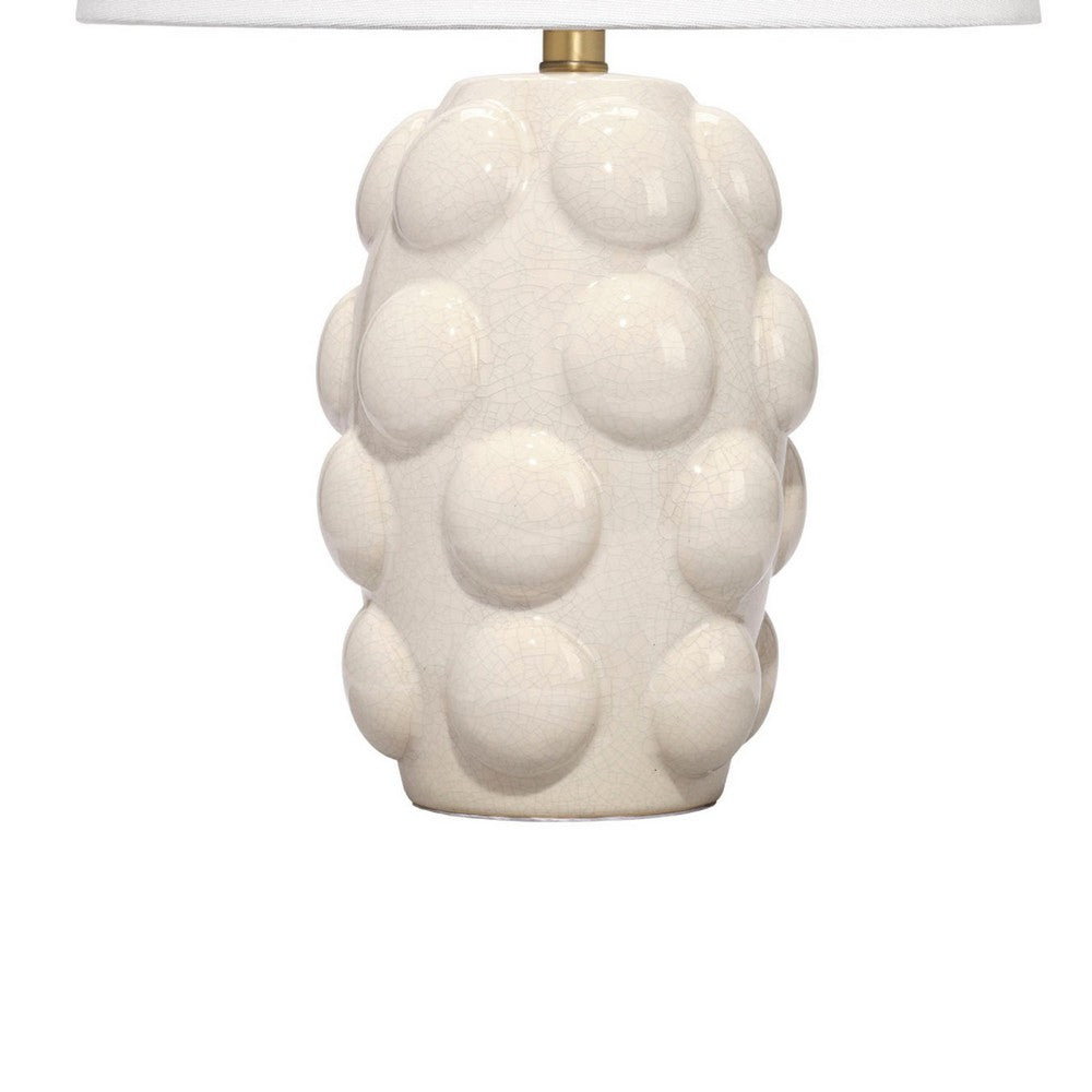 Benjara Lizy Accent Table Lamp, White Linen Shade, Bubble Ceramic Base 20 Inch