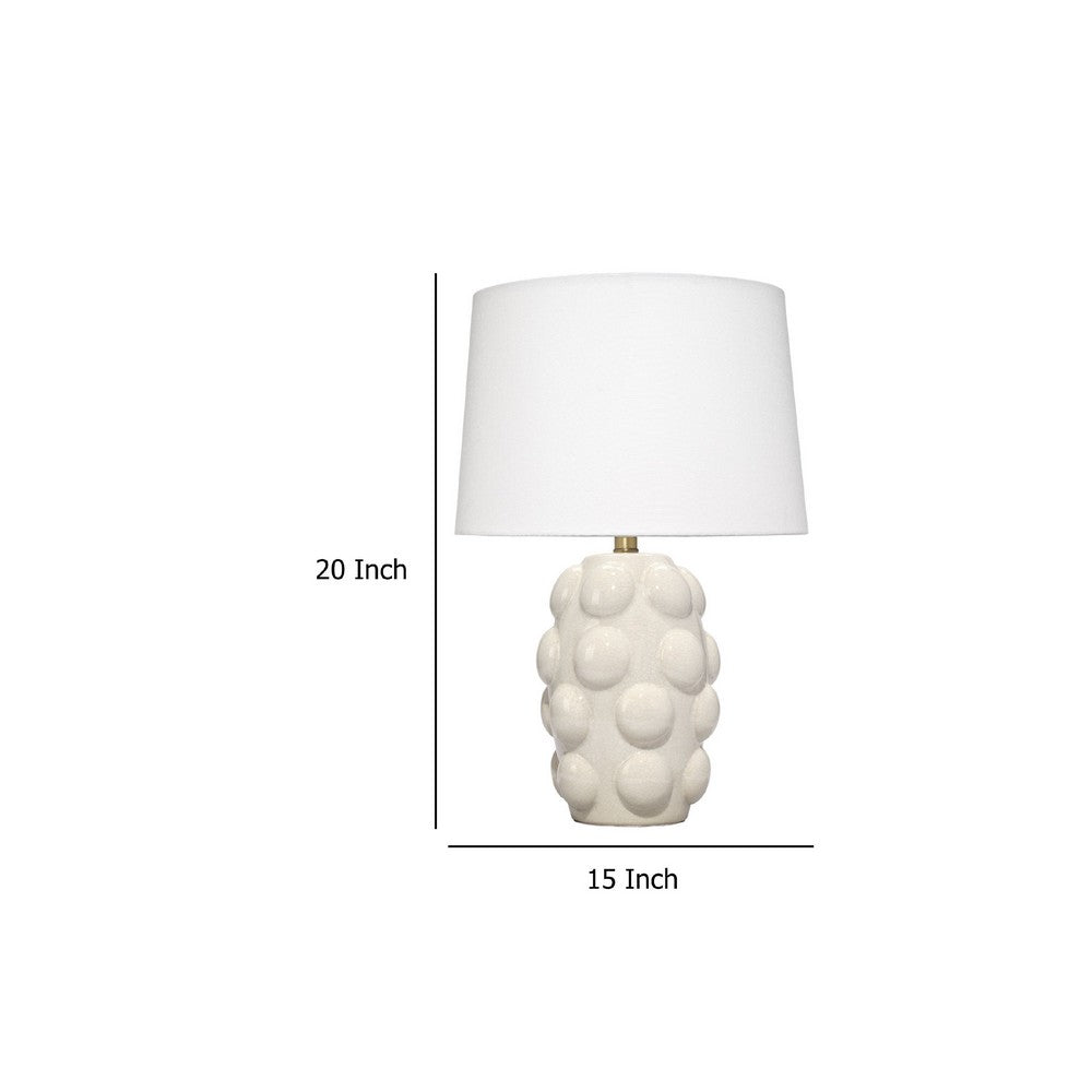Benjara Lizy Accent Table Lamp, White Linen Shade, Bubble Ceramic Base 20 Inch