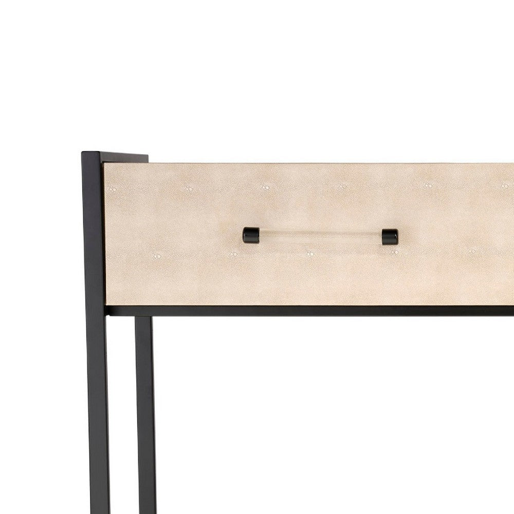 Benjara Caz 48 Inch 2 Drawers Sofa Console Table w Black Frame, Faux Leather