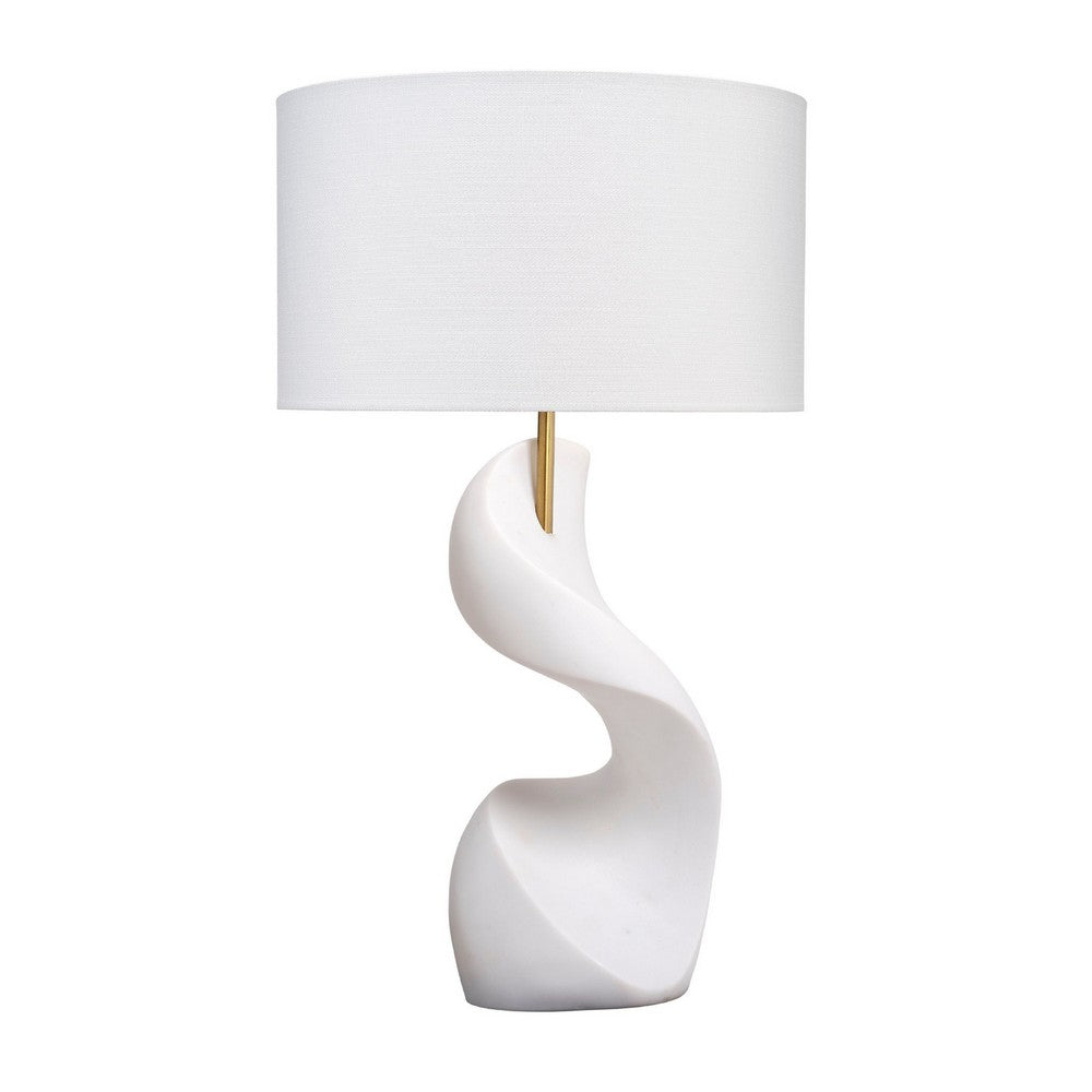 Benjara Koz Accent Table Lamp, Linen Shade, White Curved Sculpture 32 Inch