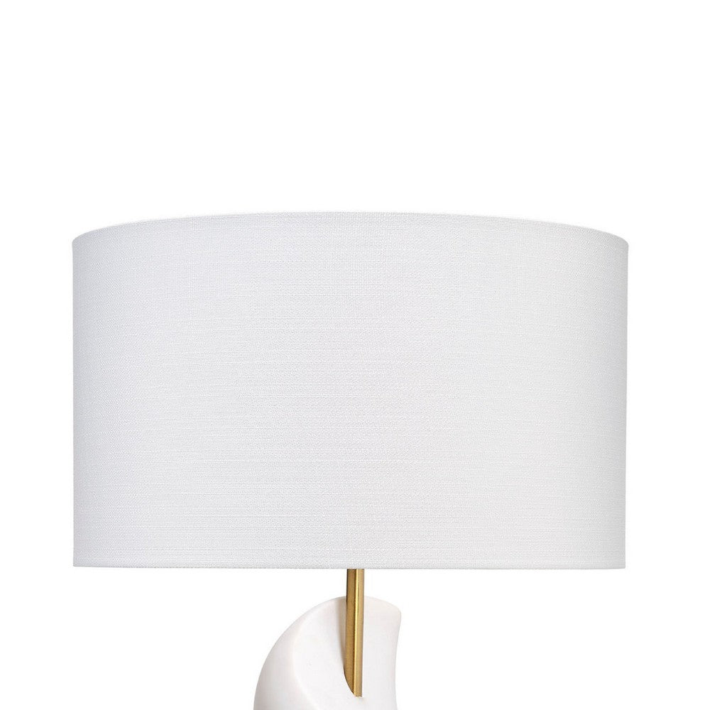 Benjara Koz Accent Table Lamp, Linen Shade, White Curved Sculpture 32 Inch