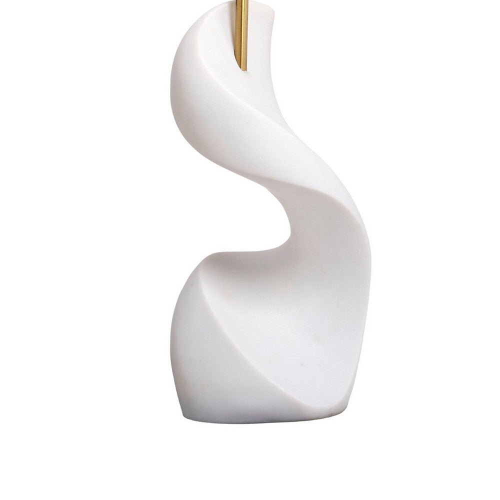 Benjara Koz Accent Table Lamp, Linen Shade, White Curved Sculpture 32 Inch
