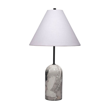 Benjara Hely Accent Table Lamp, Linen Cone Shade, Travertine Stone 28 Inch