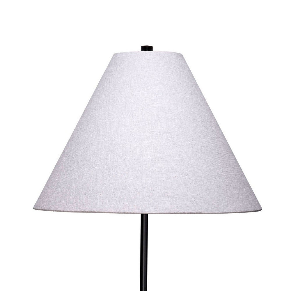 Benjara Hely Accent Table Lamp, Linen Cone Shade, Travertine Stone 28 Inch